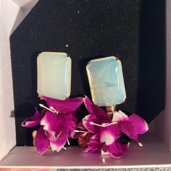 Anthropologie Pink Reef Silk and Velvet Earrings. NWT - Picture 5 of 5